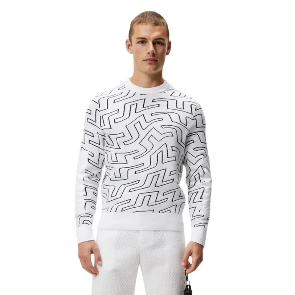NWT J.Lindeberg Bridge Swirl Monogram Golf Sweater, Large, Navy White, 195$